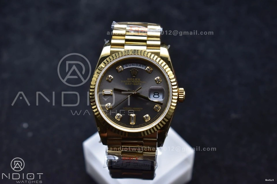 on DayDate (Gain President with Diamond QF YG Best Weight) Steel V5 Grey Square Dial Bracelet Edition vr3255 36 904L 0419